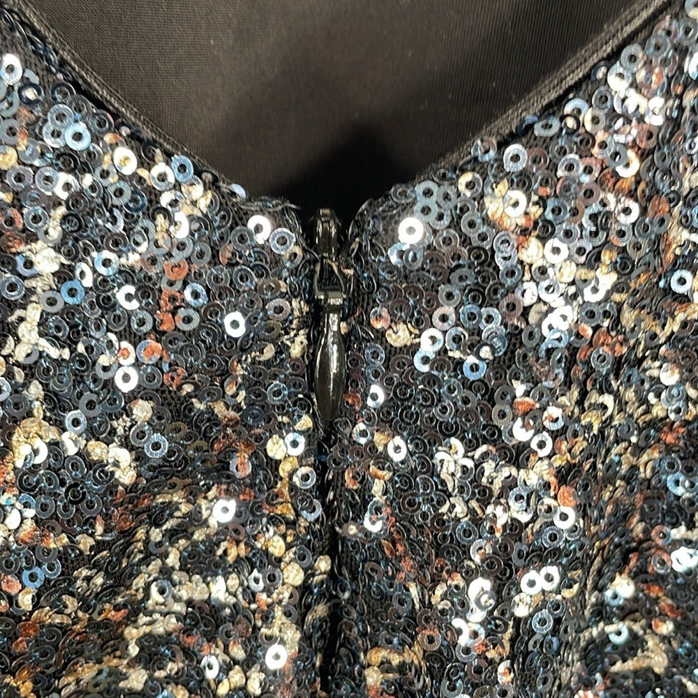 Dress the Population‎ Sequin Long Sleeve Mini Dress Black Silver Bronze Small - Picture 7 of 10